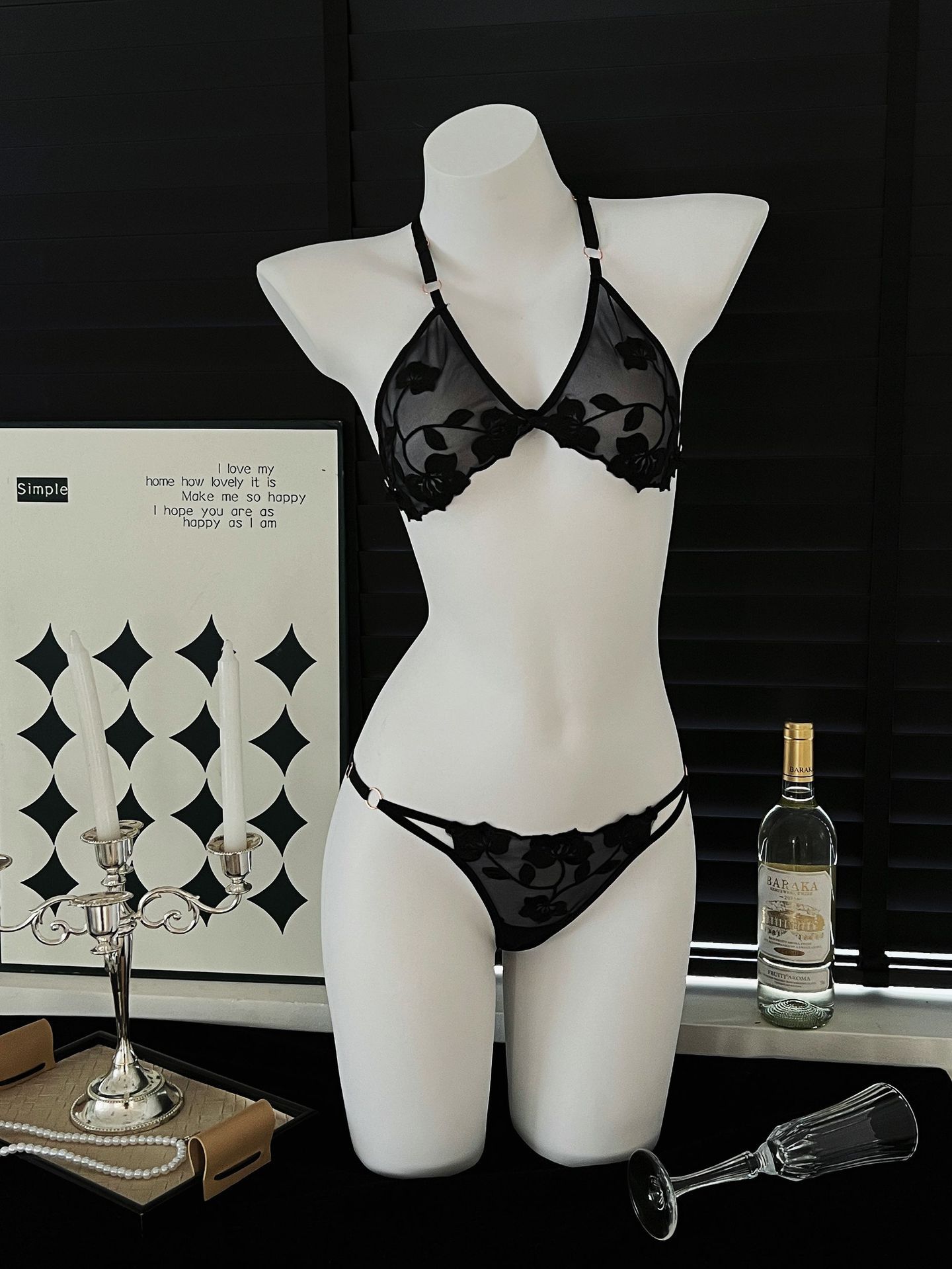 Lace Bralette Set - Set Bra Seksi Motif Bunga untuk
